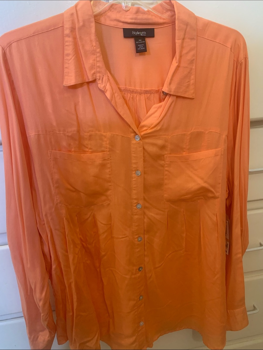 Style & Co. Peach-Orange Button Front Shirt